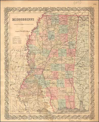 Map of Mississippi, published by J.H. Colton and Co., 1855