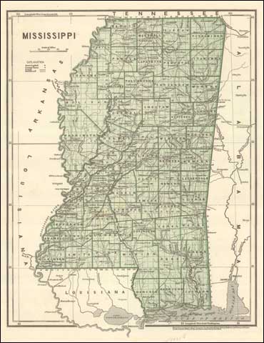Map of Mississippi, entered according to
Act of Congres in the year 1842 by Sidney E. Morse and Samuel Breese
in the Clerks Office of the Southern District of New York.1842.