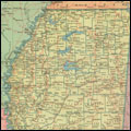 Map of Mississippi Railroads highlighting Oxford, MS. C.S. Hammond & Company, New York. 1952.