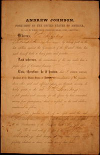 Andrew Johnson Presidential Pardon of A.L. Sharkey