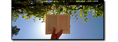 image of a hand with a book outside