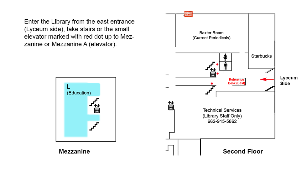 map for the mezzanine floor of J.D. Williams Library