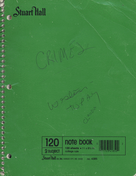 Beth Henley's green spiral notebook used to write the play Crimes of the Heart.