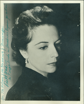Signed Black and White Photograph. 8x 10. Photograph of Requiem for a Nun lead stage actress Ruth Ford. Signed For the Library of the University of Mississippi. Ruth Ford- as Temple Drake in Faulkner's Requiem for a Nun,(c. 1957).
