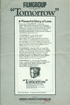 DFilmgroup Productions Presents 'Tomorrow.' New York: Lawrence Friedericks Enterprises Inc., 1972.