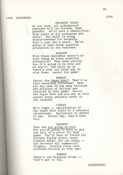 Ian Moffat's screenplay for Paramount Pictures' Black Sunday, first draft dated 15 January 1976, page 79.