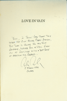 Alan Greenberg's inscription in his 1983 screenplay Love in Vain (Dolphin Books).