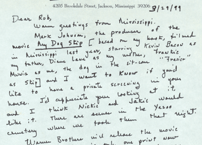 Detail of letter from Willie Morris to Rob Reiner