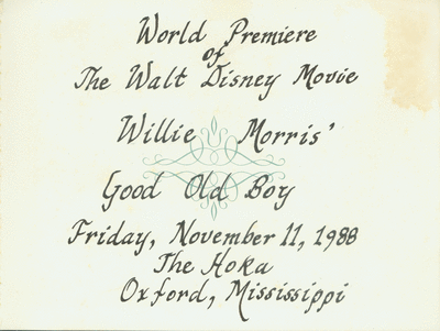 Guest register for the world premier of the Walt Disney film Good Old Boy (1988-11-11) at the Hoka, Oxford, MS.