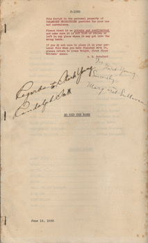 Script for the movie signed 'Regards to Stark Young, Randolf Scott', and 'For Stark Young, Sincerely, Margaret Sullivan'.  Randolf Scott played Duncan Bedford, and Sullivan was the movie's star, Valette Bedford.