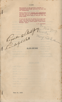 Script for the movie signed 'Regards to Stark Young, Randolf Scott', and 'For Stark Young, Sincerely, Margaret Sullivan'. Randolf Scott played Duncan Bedford, and Sullivan was the movie's star, Valette Bedford.