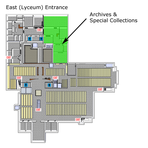 map of library showing location of the archives